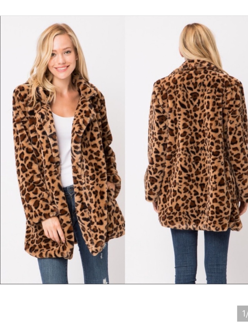 Pink Lily Leopard Print Teddy Jacket - Brown & Black. Womens Size S. Single Hook